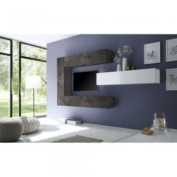 Parete Attrezzata Modena 278x169 CM – Rovere Grigio/Ossido/Blanc Lucido (ZLCCB3-GB)
