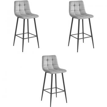 Sgabello Arceto in Velluto Grigio Argento con Gambe Nere (x3 unità)