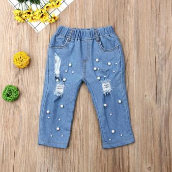 Pudcoco Toddler Girl Casual Ripped Denim Trousers