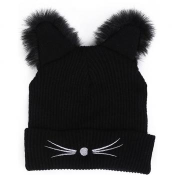 Solid Color Cat Ear Knit Cap