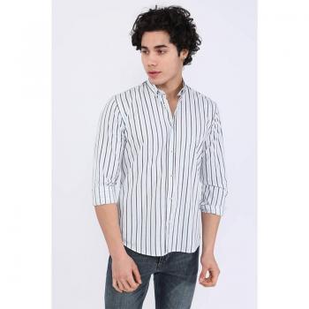Camicia lunga a righe colorate in cotone per uomini, bianca XXL
