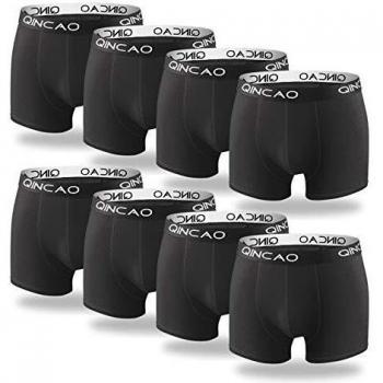 QINCAO Herrenunterhose – 8 Packung Retroshorts (Baumwolle, Schwarz, L)