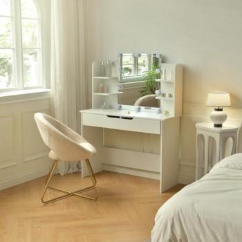 Tocador Elegante con Espejo Iluminado LED KYLIE – Home Deluxe en Blanco