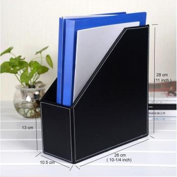 Black Wooden Leather File Organizer for A4 Documents 224A