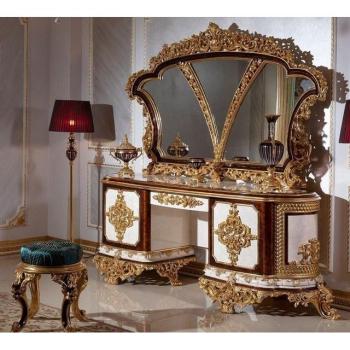 Casa Padrino Barock-Design Set: Schminkschrank, Spiegel und Hocker in Weiß/Braun/Gold