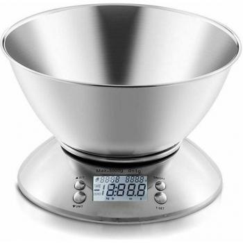 Báscula de cocina LCD 5kg con cuenco de acero inoxidable