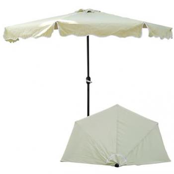 Parasol jardin semi‑roulé 270 cm Ø, 235 cm H, beige – fixation murale