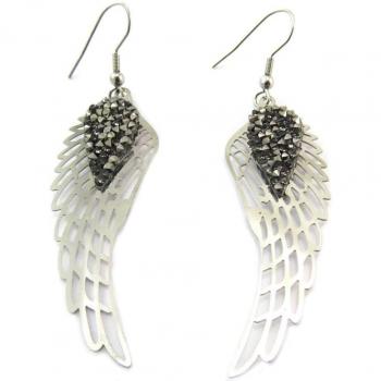 Silver Gray Angel Wings Earrings