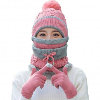 Coffret d'hiver premium pour femmes : chapeau, écharpe, cache-visage et gants tricotés lourds