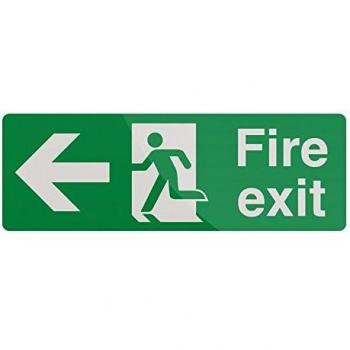 Emergency fire exit left arrow sign, luminous, 400x150 mm