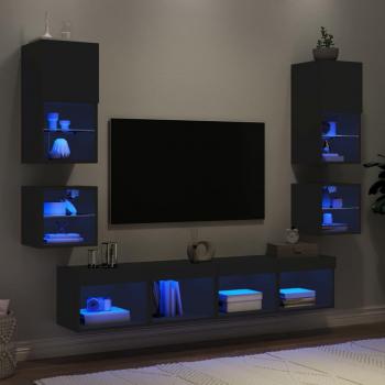 Mueble de Televisor Pared con LED 8 Unidades Madera