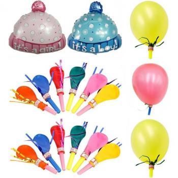 Chapeaux d'anniversaire avec ballons de sifflet dorés