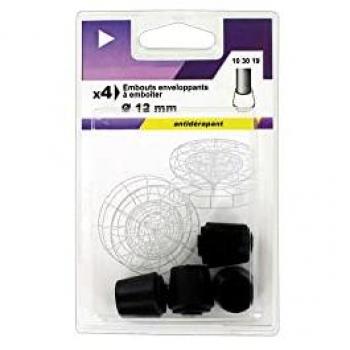 Embout enveloppant en caoutchouc noir, diamètre 12 mm, pack de 4 unités
