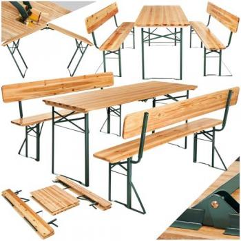 Ensemble de table et bancs Tectake FRANZ II – 8 places, pliable, dossier amovible
