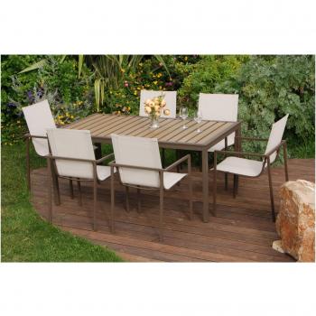 Tavolo con 6 Sedie Salmara Beige, Completo, 157x91xH74 Acciaio