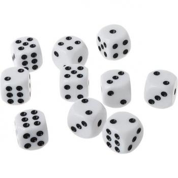 10pcs 16mm 6-Sided Dice Black/White