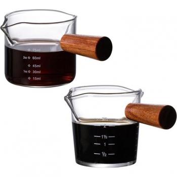 Wooden Handle Glass Measuring Cup for Espresso