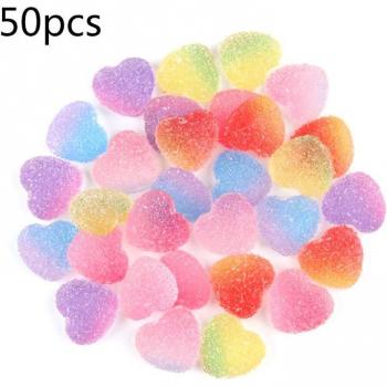 50Pcs DIY Heart-Shaped Resin Candy Ornaments