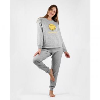 Pigiama lungo Smiley A Maniche Lunghe grigio melange XL