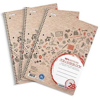 Paquet de 3 blocs-notes à spirale A4+ recyclés à carreaux