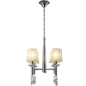 Polished Chrome Tiffany Pendant 4+4 Light E14+G9 with Cream Shades & Clear Crystal