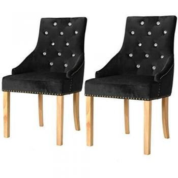 Taburetes de comedor 2 unidades roble macizo y terciopelo negro