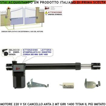 Motore Sinistro Titan 230V 50Hz 2MT 300mm Stelo Chiave Sblocco IP55 Alluminio