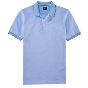 OLYMP Männer Polo Shirt „Casual“ XXL – hellblau, Piqué 100 % Baumwolle, Two‑Tone, Seitenschlitzen