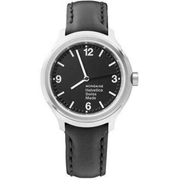 Montre Femme Mondaine Helvetica Bold – 34 mm, cuir noir, 3 ATM