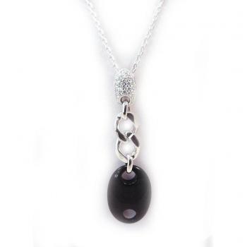Collier argent « Grain de Café » – Noir-Blanc – Élégance Altesse