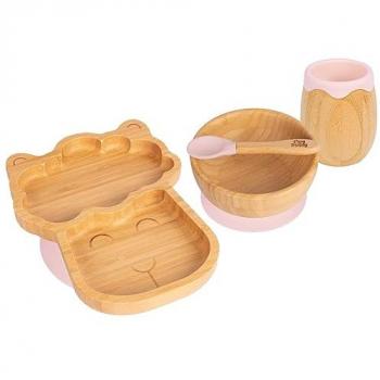 4pc Pastel Pink Llama Bamboo Feeding Set