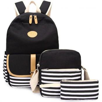 Black and White Striped Kids' School Backpack Set