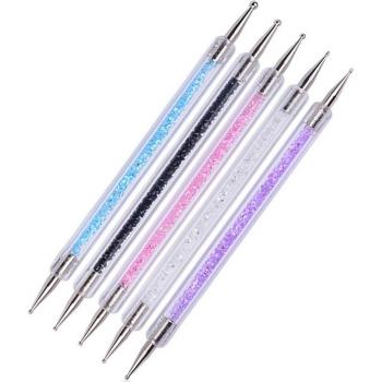 Dual-ended Nail Art Tool with Crystal Beads and Wax Pencil