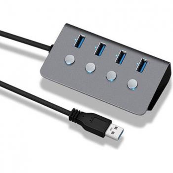 Aluminium USB 3.0 Hub mit 4 Ports und separaten Schaltern