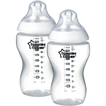 Tommee Tippee Closer to Nature Biberones Anticólicos de 340ml con Tetina de Flujo Medio y Forma de Pecho, Pack Doble, Color Transparente