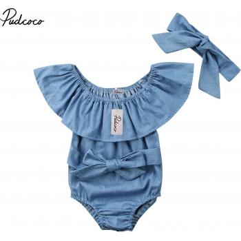 Mono de Bebé Niña de Verano 2 Uds, Hombros Descubiertos, Azul y Diadema