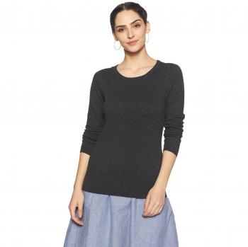 Damen-Pullover O-Ausschnitt Vero Moda vmcare dunkelgrau melange