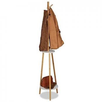 Appendino da Ingresso, 8 Ganci, 2 Ripiani, Bambù e MDF, Dimensioni 181x37 cm, Naturale/Bianco