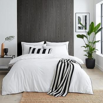 Style Sisters Cotton Piped Duvet Cover Bedding Set White