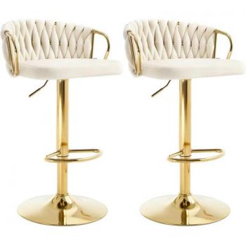 Velvet Cream Kitchen Counter Stools – 2 Pack, Height Adjustable, 360° Swivel (WOLTU)