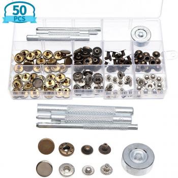 50Pcs Double Cap Rivets for Clothing and Leather Craft with Tool