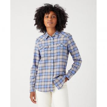 Camisa de mujer Wrangler estilo Western a cuadros, manga larga, corte slim
