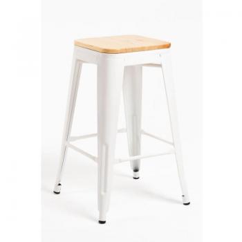 Taburete Bajo de Madera Natural (Modelo Torix) – Blanco