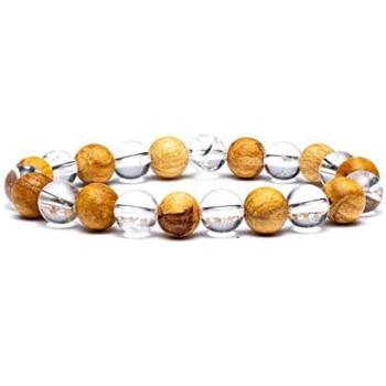 Bracelet Dynamique Élastique – Cristal de Roche & Palo Santo – Incolore Mixte