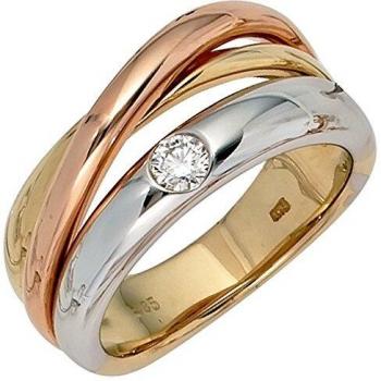 Tricolor Brillantring 585er Gold mit 1 Diamant 0,15ct, Größe 60