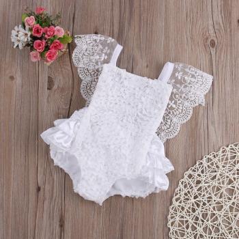 Traje de encaje floral para bebé, body sin espalda, mono con volantes, talla 0 a 18M