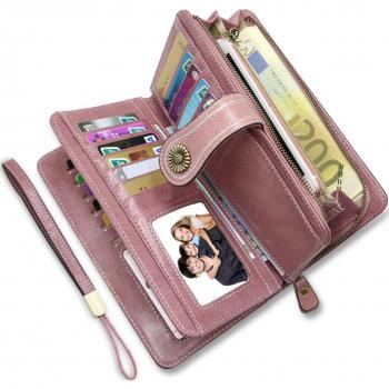 Faneam XXL Geldbeutel für Damen mit Reißverschluss und RFID-Schutz