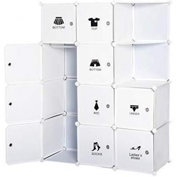 Armoire penderie modulable HOMCOM 10 cubes + 2 étagères 111L x 47l x 145H cm en Plastique Blanc