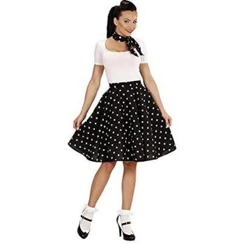 Années 50 Rétro Jupe en Tissu à Pois Noire avec Foulard Assorti
