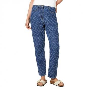 Oasis Women's Blue Cotton Textured Straight Leg Jeans